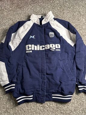 H&M Navy and White Jacket with Chicago Print